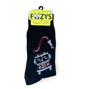 NWT Foozys Fire Truck Fighter Novelty Black Crew Length Socks Mens One Size